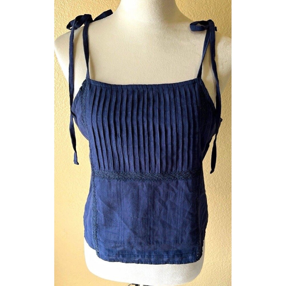 MNG Women’s Blue Solid Camisole Top Tie Accents Adjustable Straps Size M